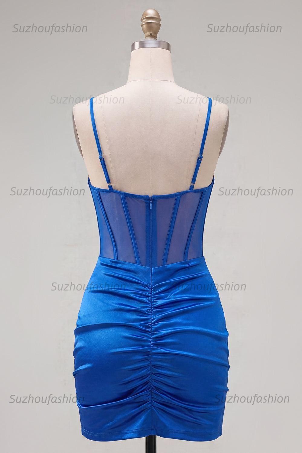 Suzhoufashion Royal Blue Ruched Tight Corset Short Homecoming Dress