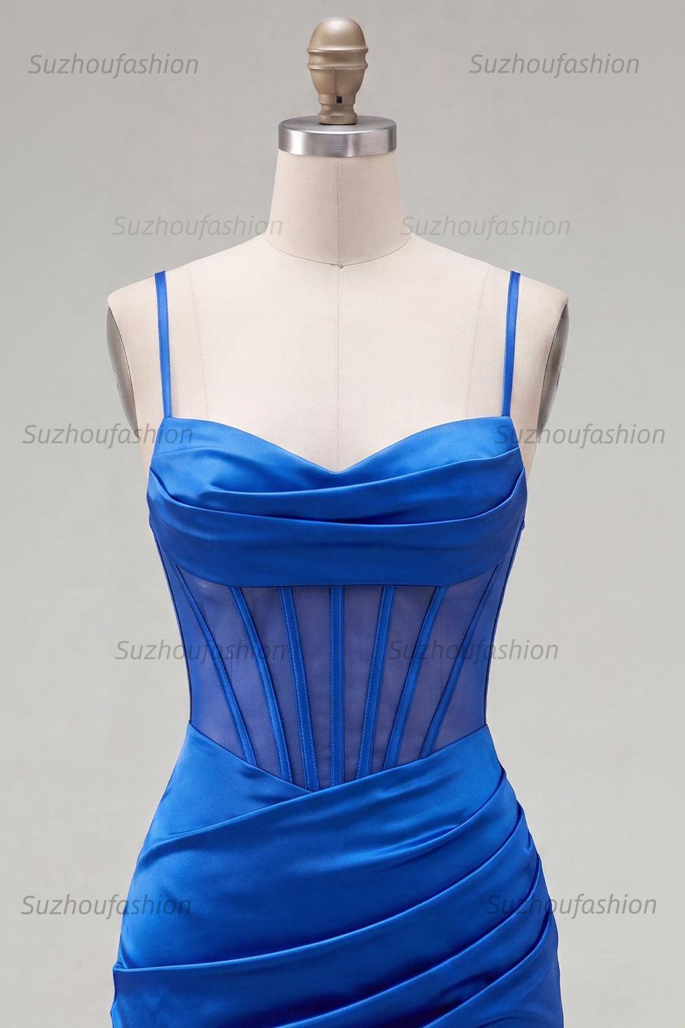 Suzhoufashion Royal Blue Ruched Tight Corset Short Homecoming Dress