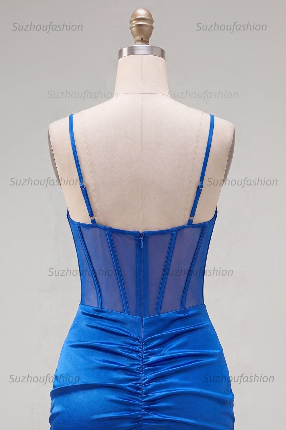 Suzhoufashion Royal Blue Ruched Tight Corset Short Homecoming Dress