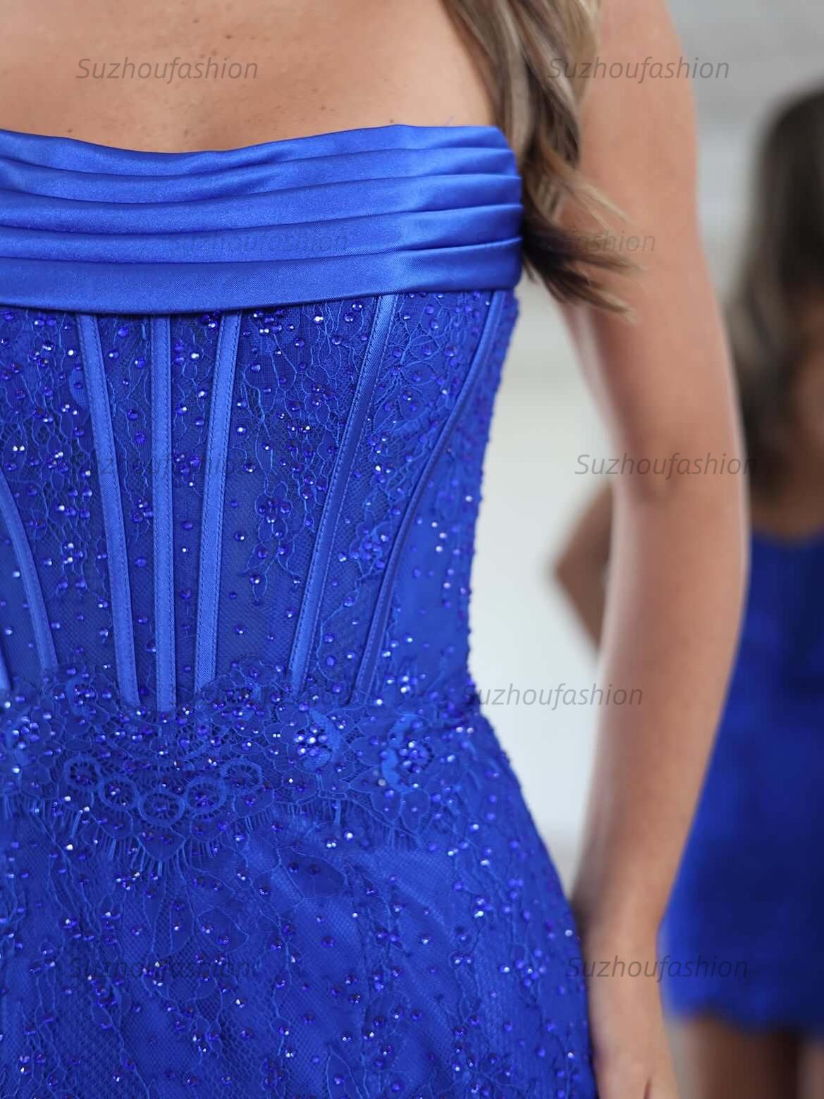 Suzhoufashion Royal Blue Strapless Corset Sequin Lace Bodycon Mini Homecoming Dress