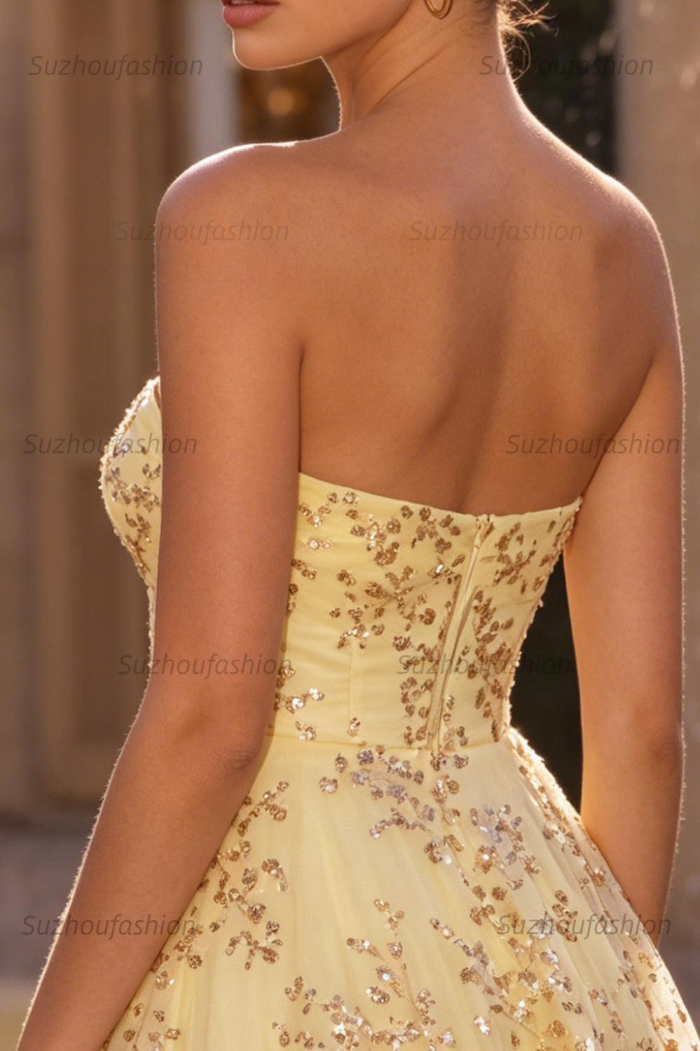 Suzhoufashion Sequin A-Line Corset Yellow Short Homecoming Dress
