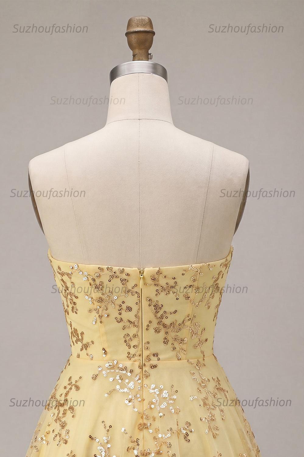Suzhoufashion Sequin A-Line Corset Yellow Short Homecoming Dress