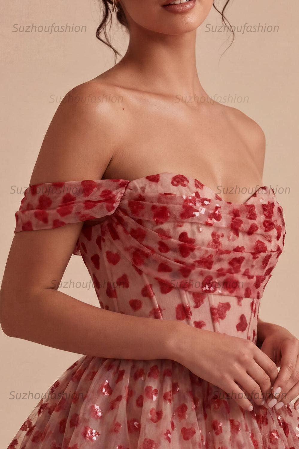 Suzhoufashion Sequins Red Corset A Line Short Homecoming Dress with Ruffles