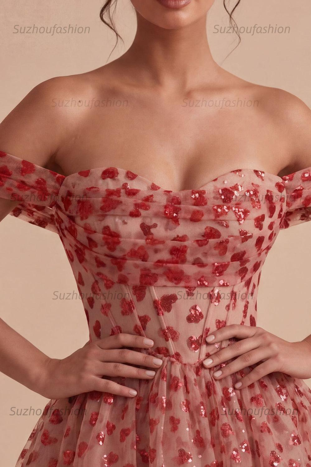 Suzhoufashion Sequins Red Corset A Line Short Homecoming Dress with Ruffles