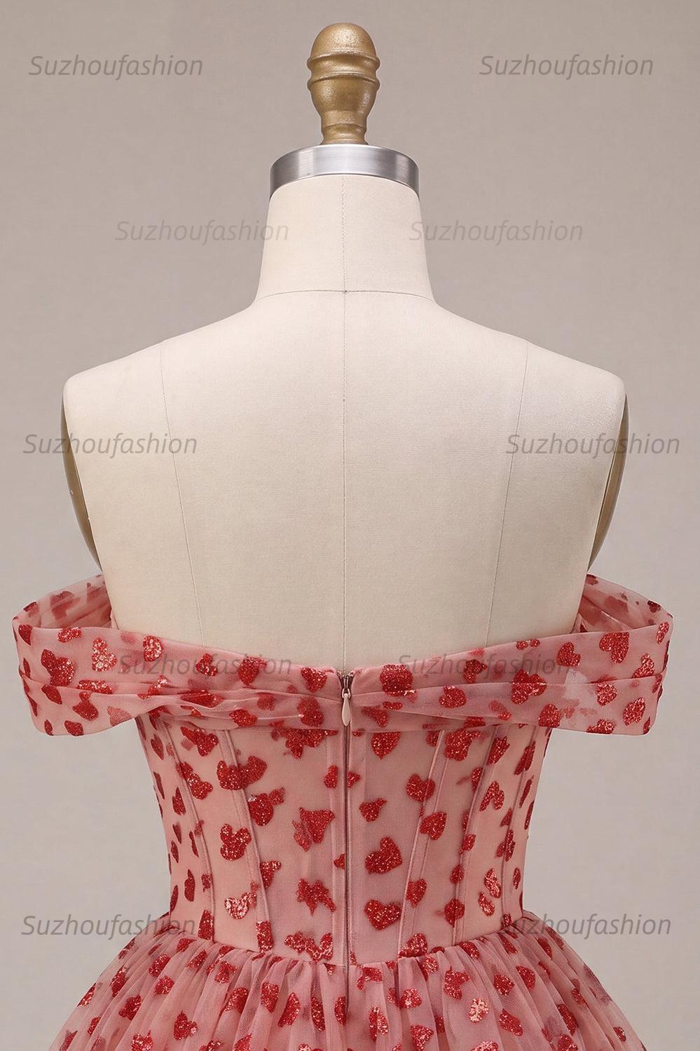 Suzhoufashion Sequins Red Corset A Line Short Homecoming Dress with Ruffles