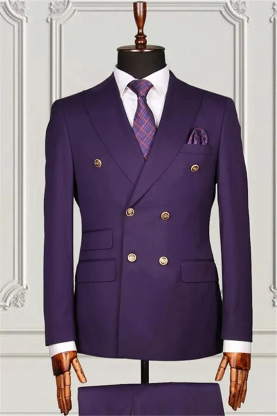 Suzhoufashion Simple Purple Double Breasted Slim Fit Men Suits For Business
