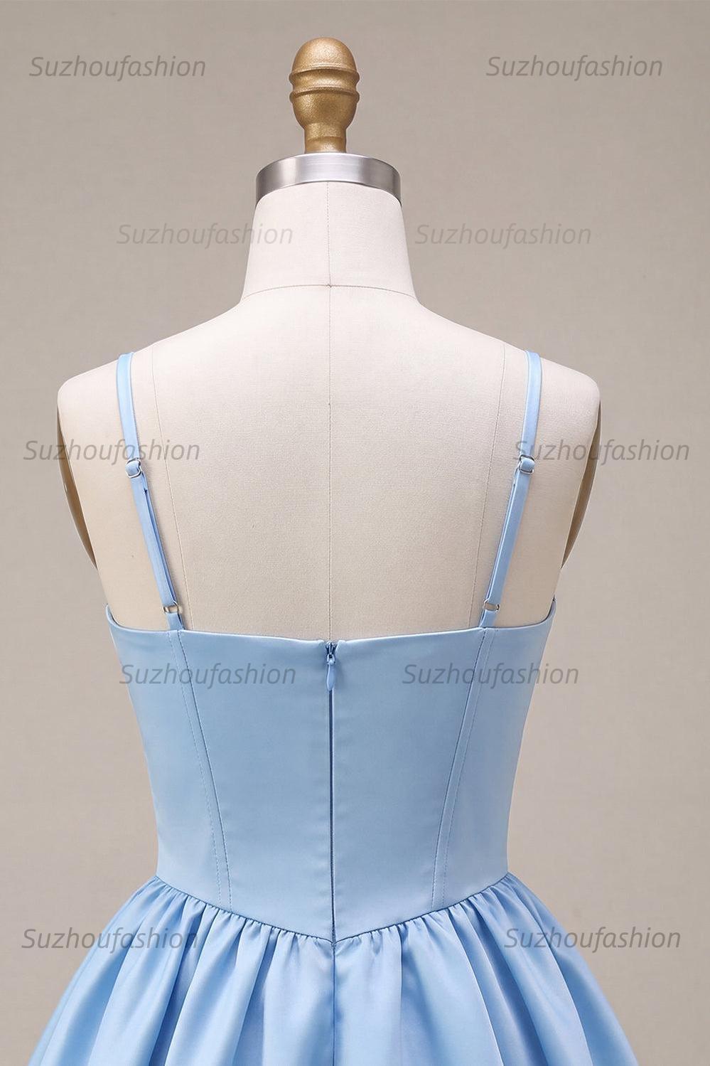 Suzhoufashion Sky Blue Satin A Line Corset Short Homecoming Dress with Bow