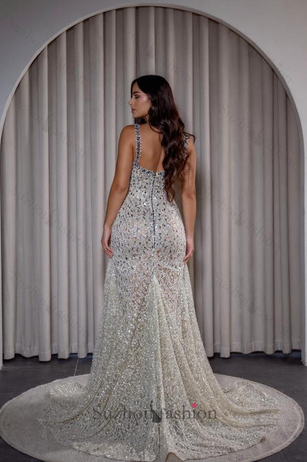 Suzhoufashion Spaghetti Straps Prom Dress Mermaid Sleeveless Formal Dress with Slit