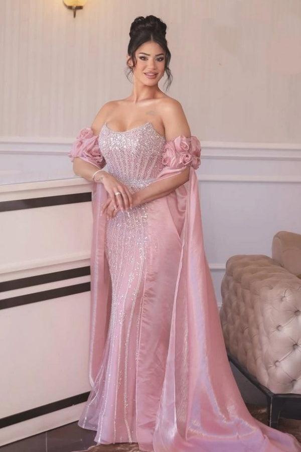 Suzhoufashion Strapless Formal Dress Pink Sheath/Column Beaded Prom Evening Gown