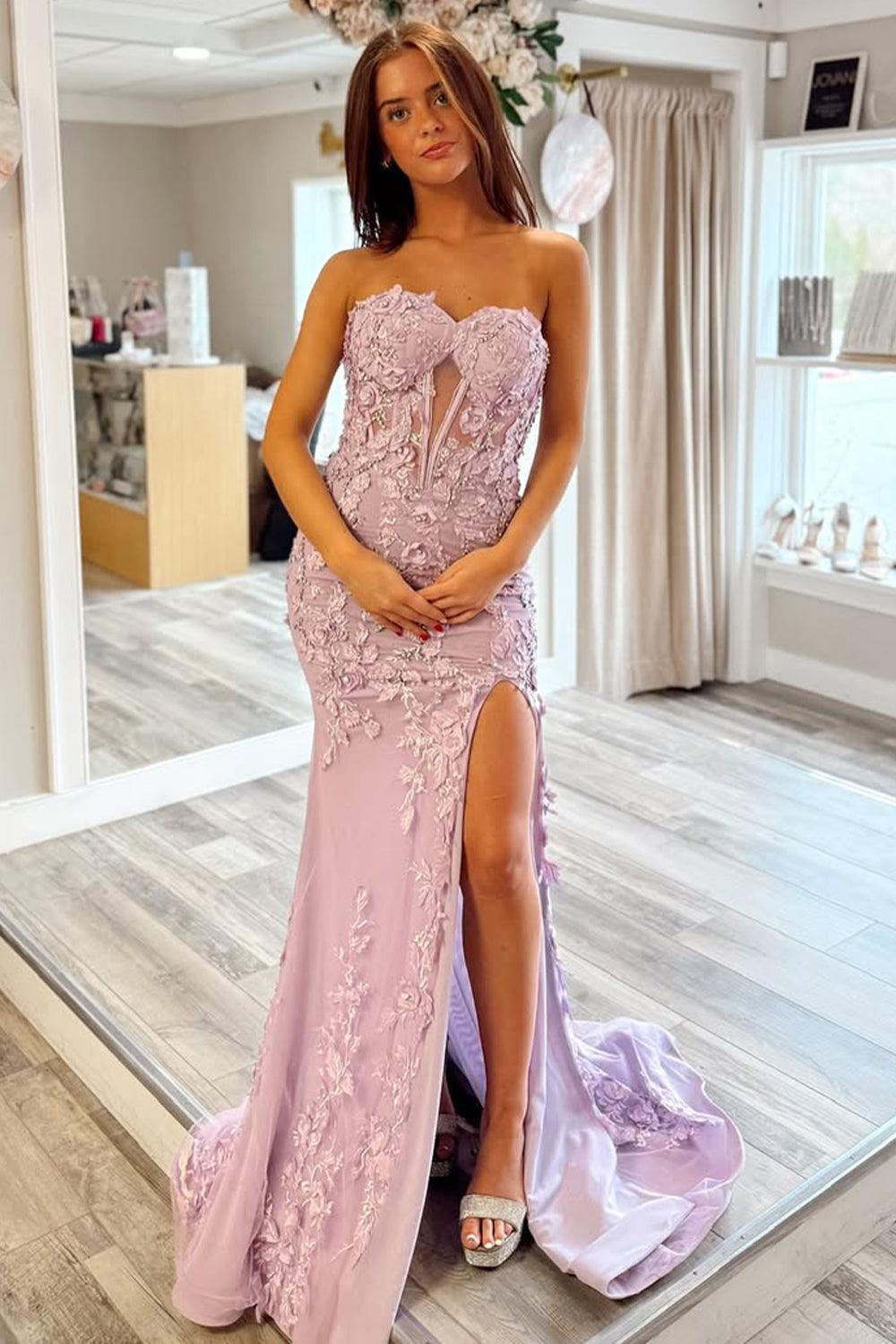 Suzhoufashion Stunning Mermaid Style Lilac Gown With Embroidery And Front Slit Prom Dress Formal Evening Gown