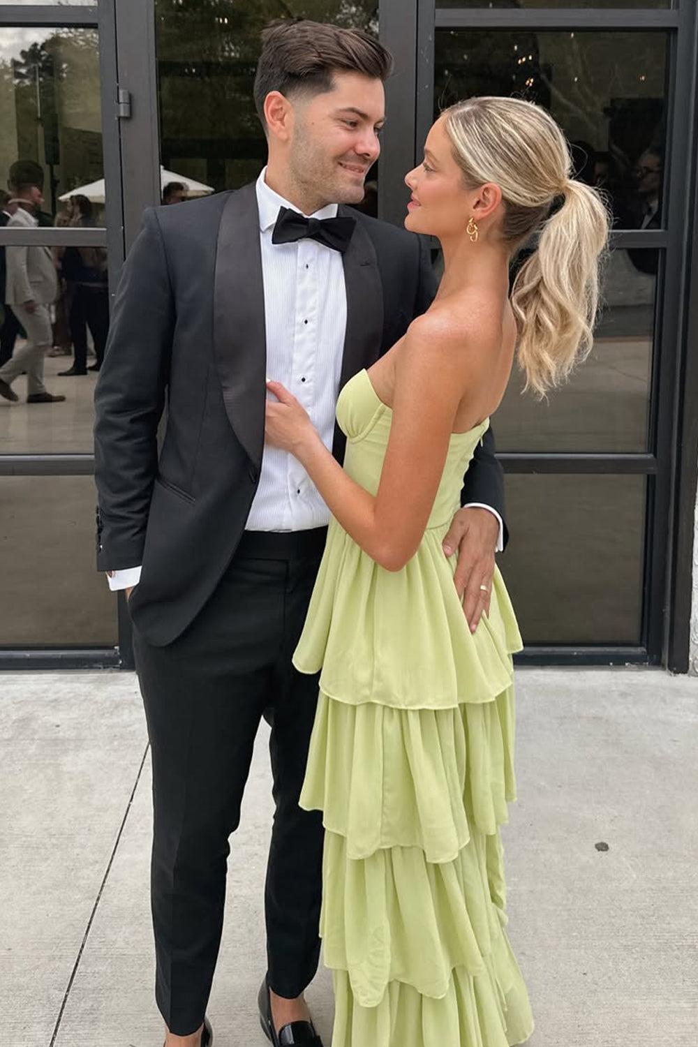 Suzhoufashion Sweetheart Light Green Layered Ruffle Evening Dress With Slit Formal Evening Gown