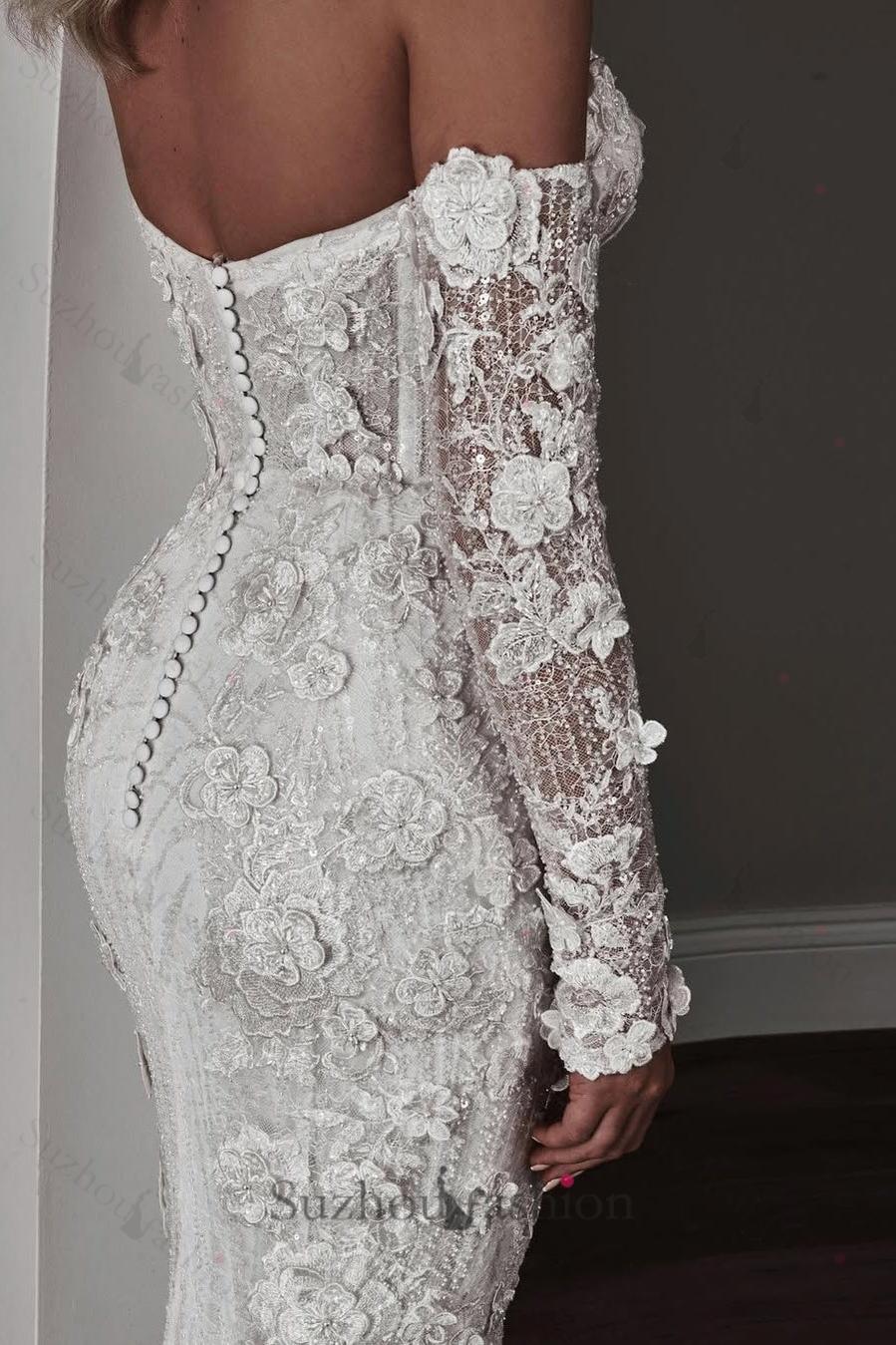 Suzhoufashion Sweetheart Wedding Dress Mermaid 3D Flowers Beach Bridal Gown
