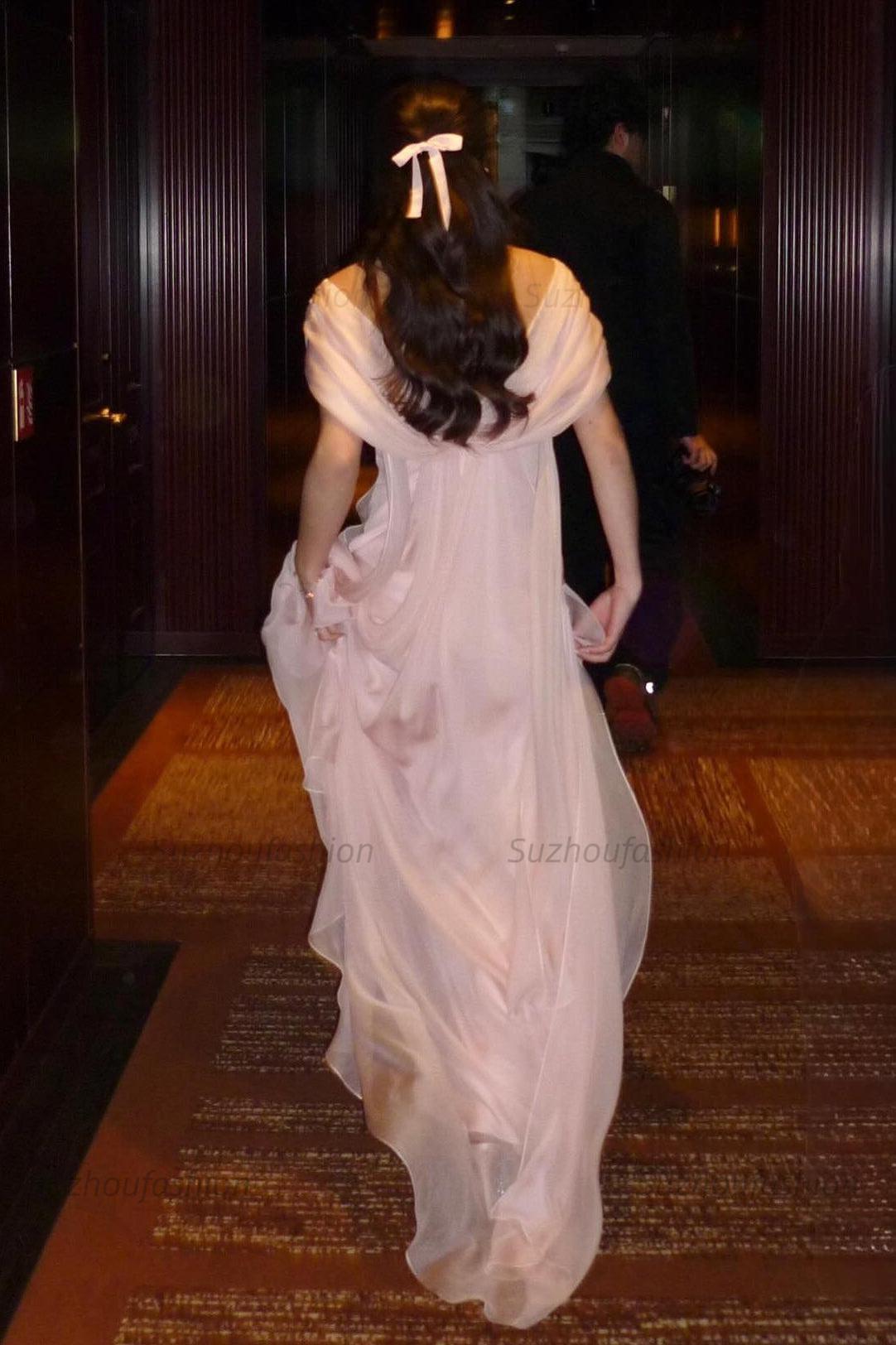 Suzhoufashion Sweety A Line V Neck Pink Long Prom Dress With Ruffles Formal Evening Gown