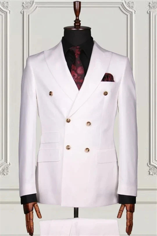 Suzhoufashion White Double Breasted Close Fitting Formal Men Suits