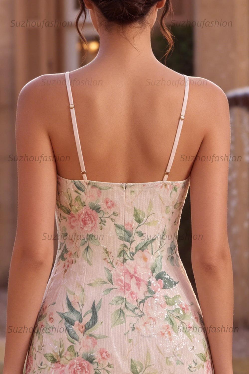 Suzhoufashion White Pink Flower Tight Fringed Sequin Short Homecoming Dress