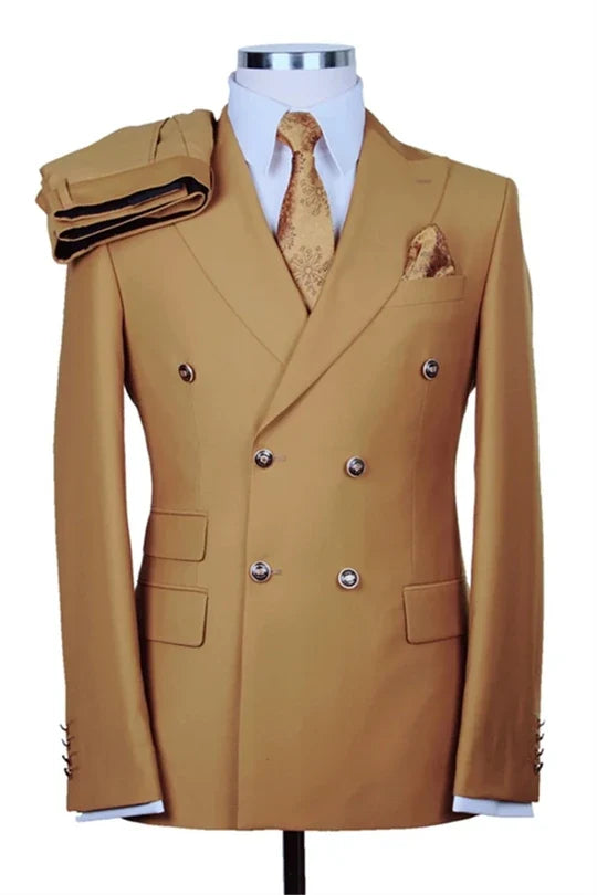 Suzhoufashion Yellow Double Breasted Peaked Lapel Men Suits