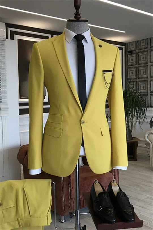 Suzhoufashion Yellow One Button Single Breasted Prom Suits