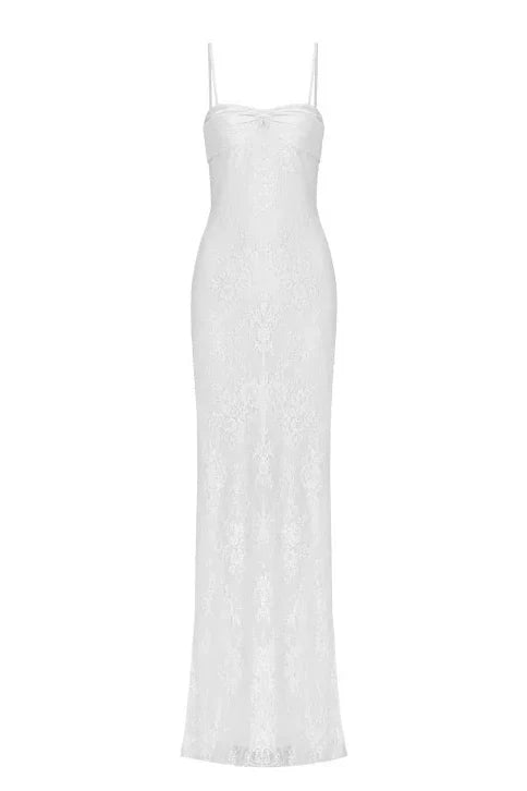 Gorgeous Sheath Spaghetti Straps Pink Long Prom Dress with Lace