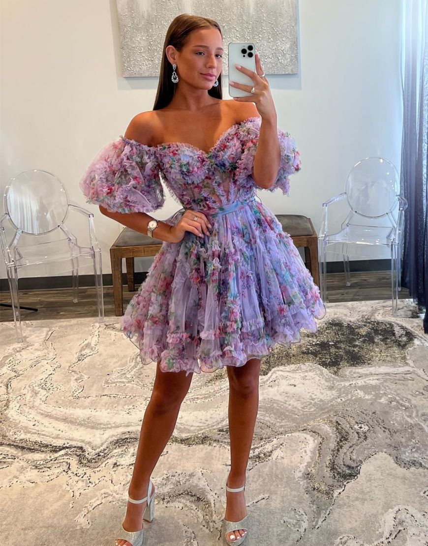 Sweet Off The Shoulder A-Line Short Tulle Homecoming Party Dress
