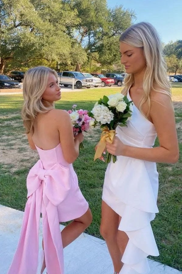 Sweet Sheath Strapless Pink Short Homecoming Dress with Bowknot