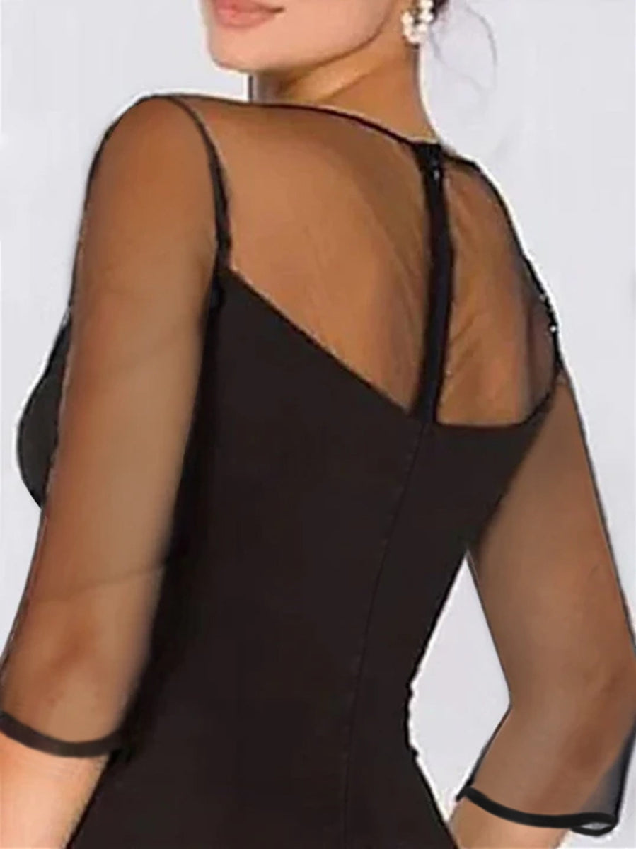 Sweetheart A Line Plus Size Mother of the Bride Dress with 3/4 Sleeves Lace Flower & High Split