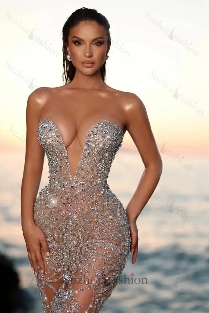 Sweetheart Beaded Prom Dress Sleeveless Tulle Mermaid Formal Dress