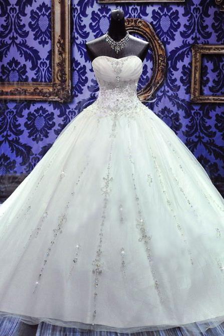Sweetheart Beading Lace-Up Princess Dress Gorgeous Ball Gown  Wedding Gown