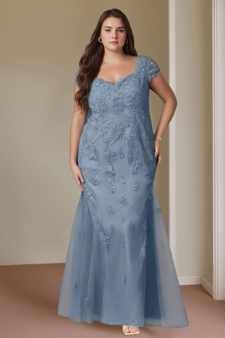 Sweetheart Cap Sleeve Trumpet Mermaid Plus Size Mother of the Bride Gown with Lace Beads & Sequins
