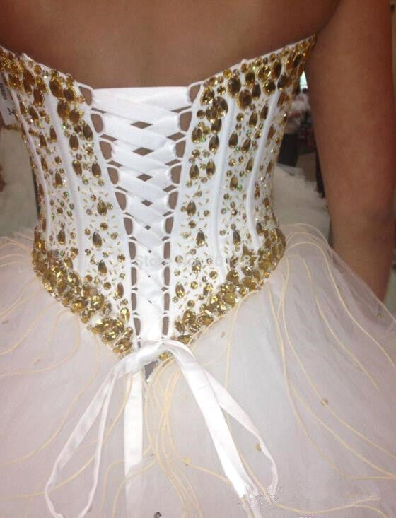 Sweetheart Crystal Tulle Bridal Gowns Floor Length Lace Up Wedding Dresses