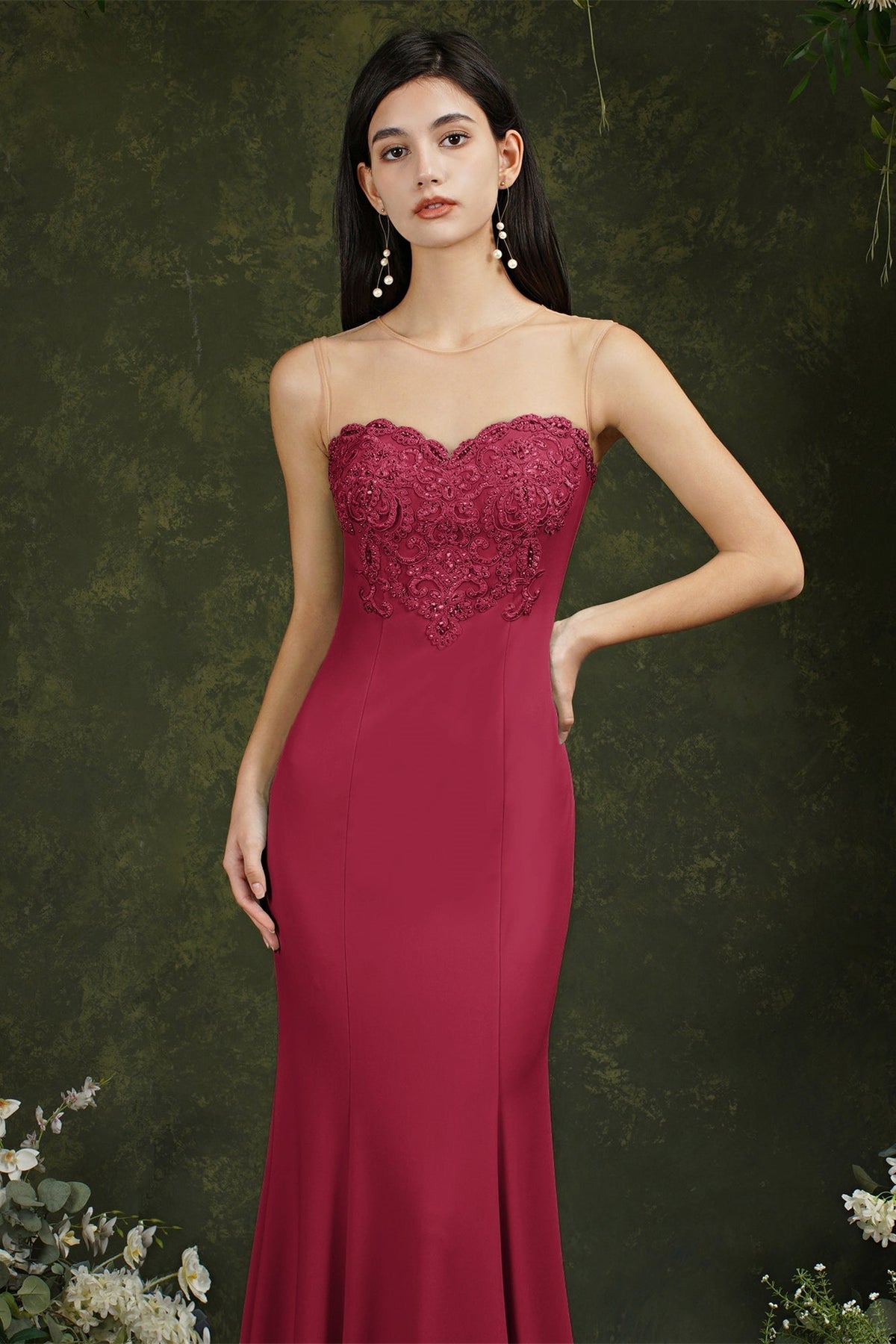 Sweetheart Floral Lace Tulle Mermaid Long Formal Dress