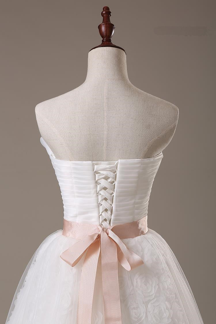 Sweetheart Lace Sash Wedding Dresses Lace-Up Bowknot Sleeveless  Bridal Gowns