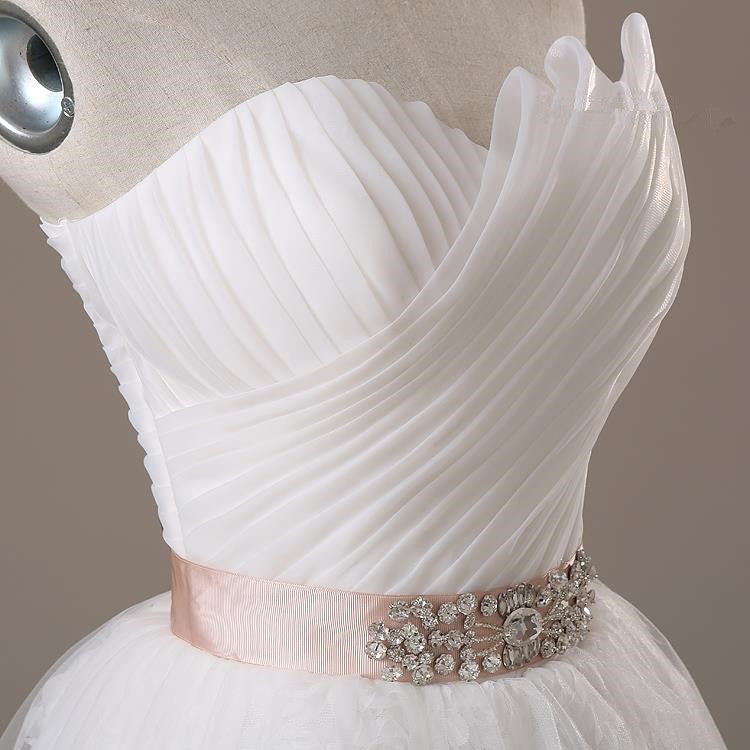 Sweetheart Lace Sash Wedding Dresses Lace-Up Bowknot Sleeveless  Bridal Gowns