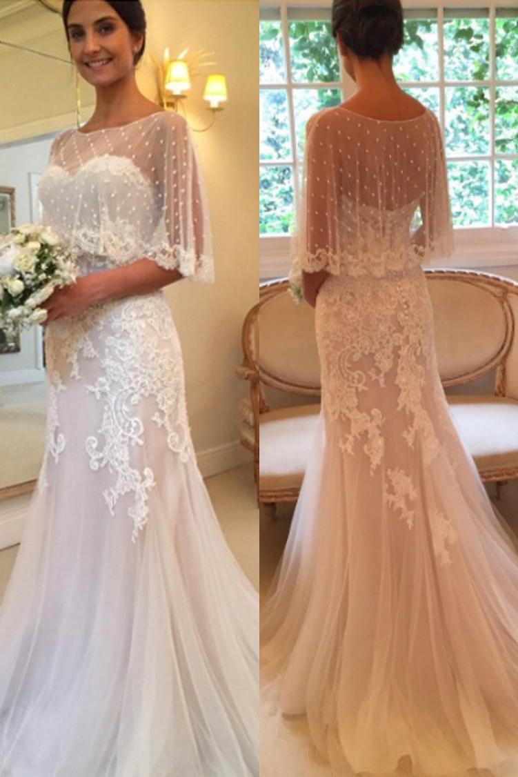 Sweetheart Mermaid Applique Tulle Sexy Sweep-Train Wedding Dresses