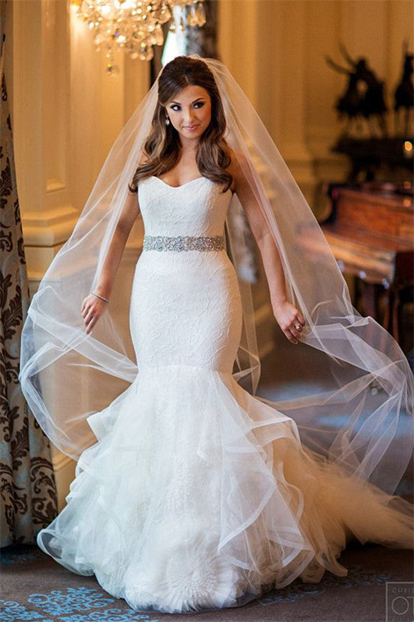 Sweetheart Mermaid Organza Wedding Dress  Elegant Bridal Dresses with Crystal Belt