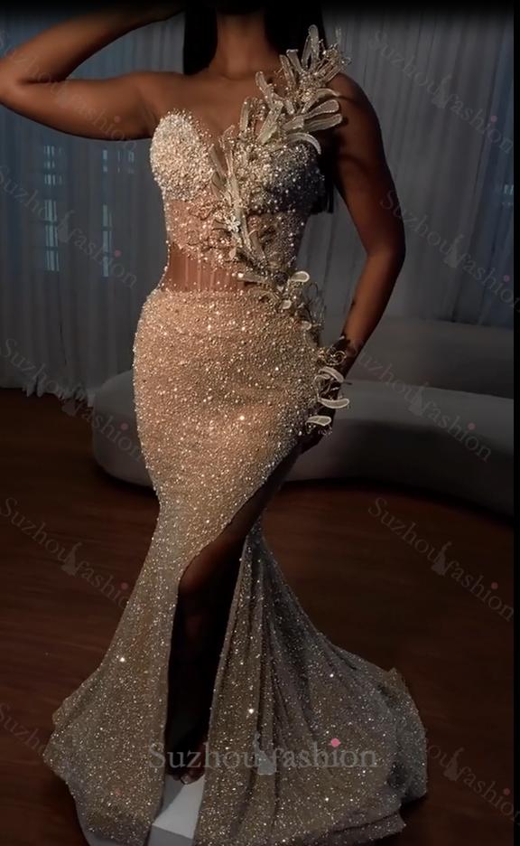 Sweetheart Mermaid Sequins Formal Dresses Long With Slit