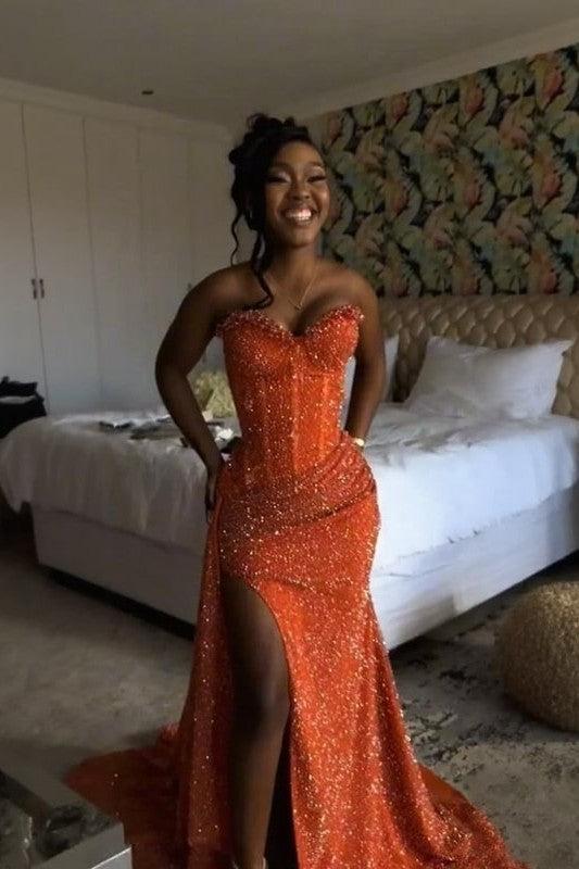 Sweetheart Sleeveless Long Mermaid Evening Formal Dress With Split Sequin