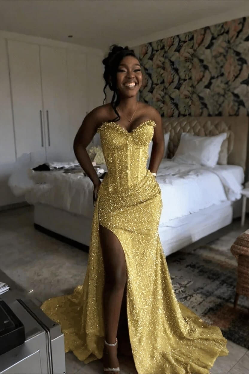 Sweetheart Sleeveless Long Mermaid Evening Formal Dress With Split Sequin