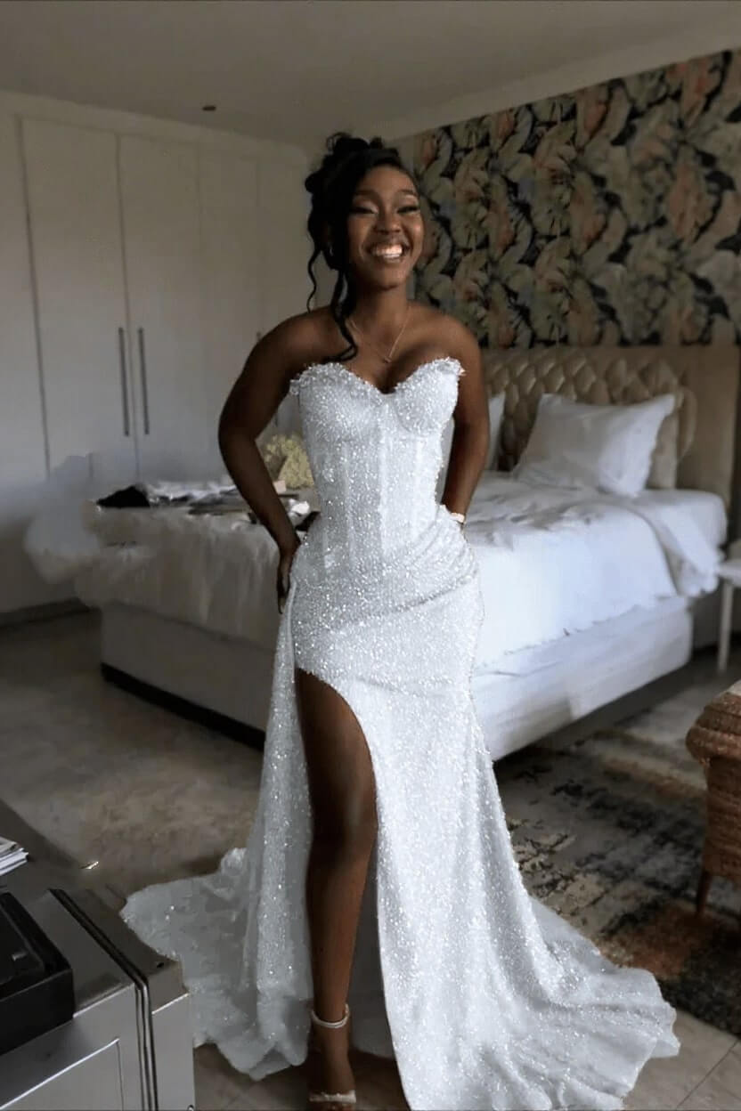 Sweetheart Sleeveless Long Mermaid Evening Formal Dress With Split Sequin