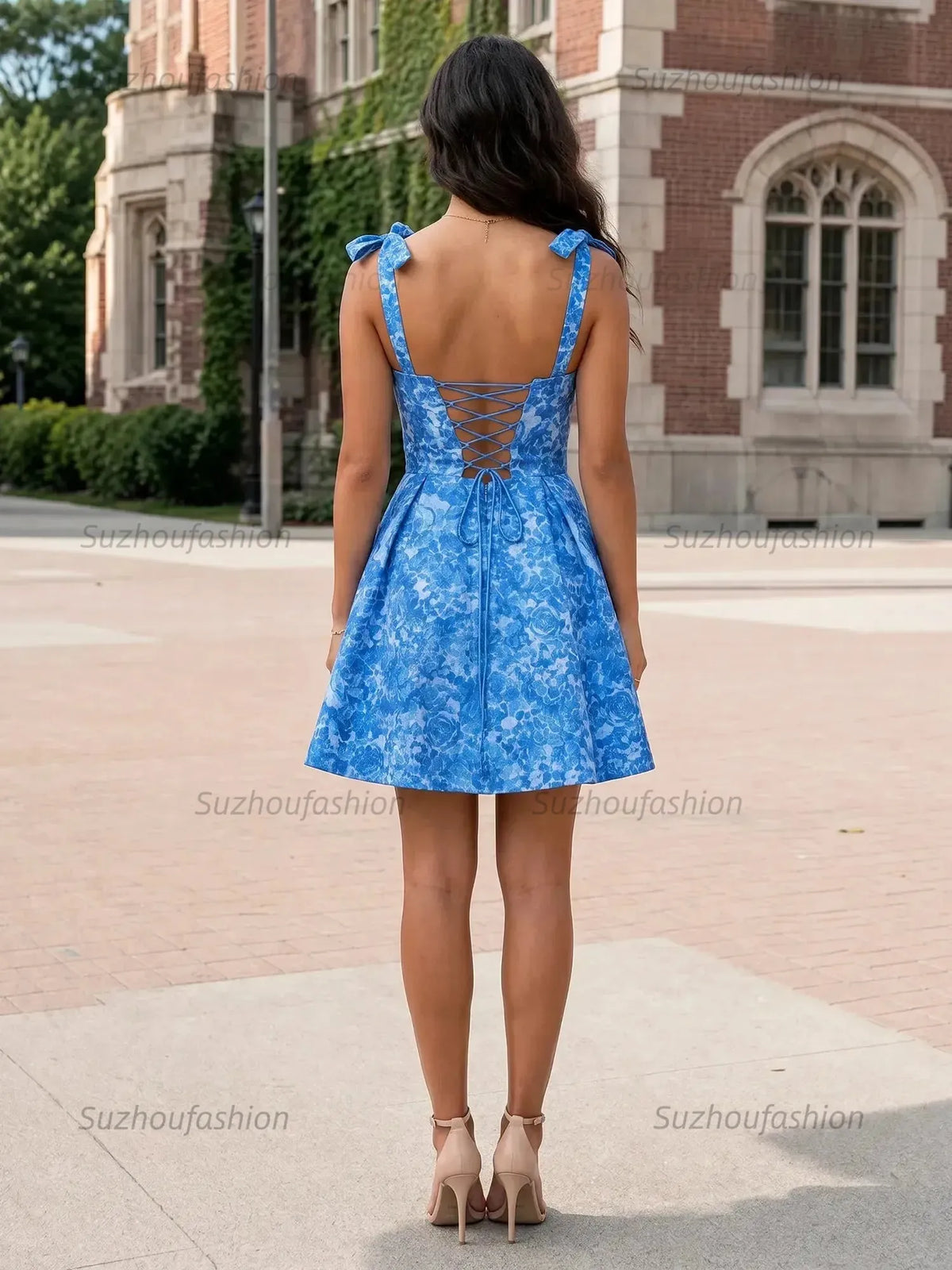 Suzhoufashion Sweetheart Tie-Strap Floral Brocade Homecoming Dresses Mini Cocktail Dress