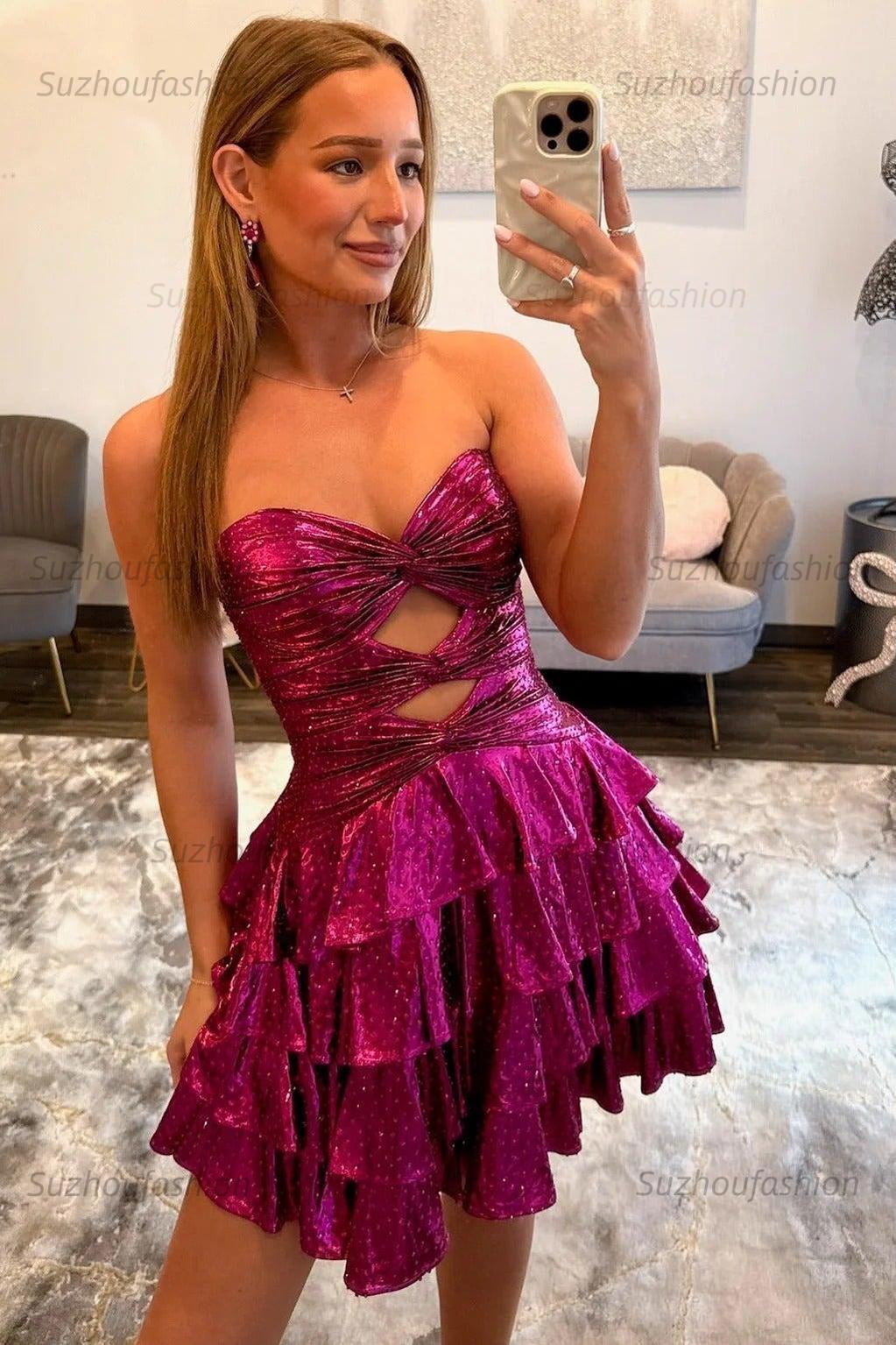 Sweetheart Tiered Homecoming Dress Keyhole Short Cocktail Dress