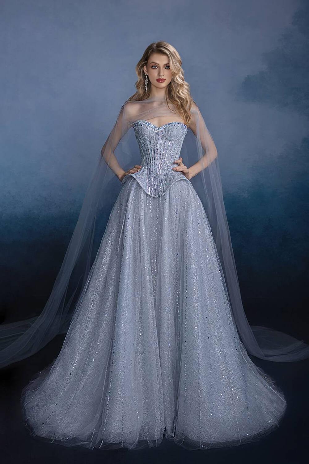 Grey Corset Dress A Line Sweetheart Tulle Prom Dress with Beadings and Rhinestones