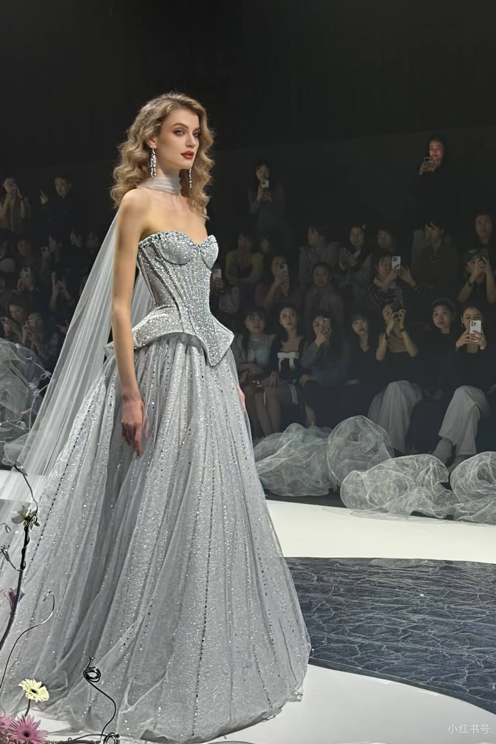 Grey Corset Dress A Line Sweetheart Tulle Prom Dress with Beadings and Rhinestones