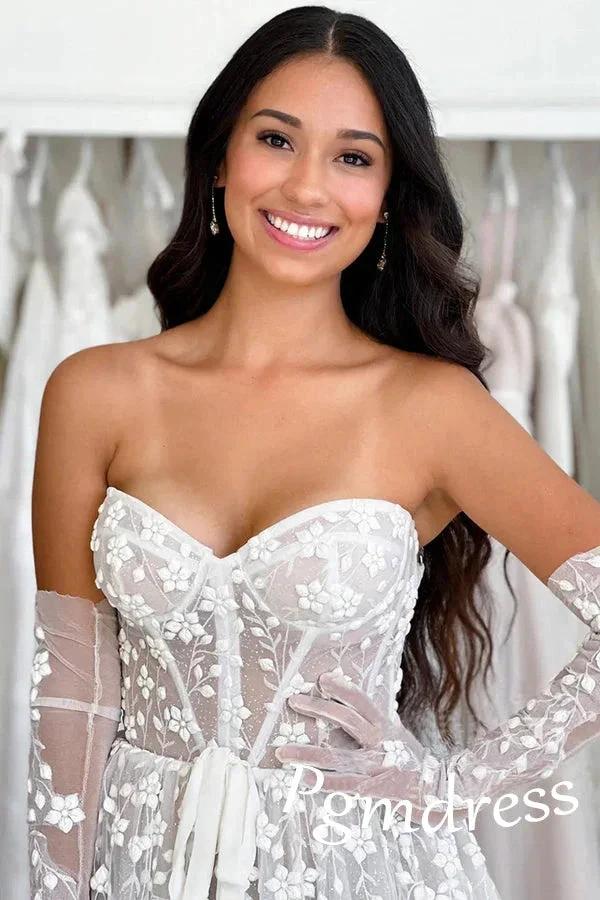 Sweetheart Neck A Line Delicated Lace Wedding Dress Boho Wedding Dress (ZD16182)