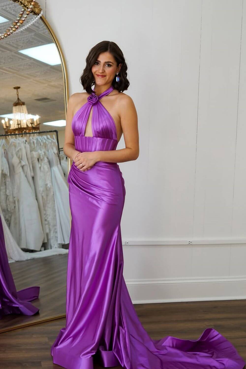 Sage Prom Dress Satin Cross Halter Mermaid Formal Dress