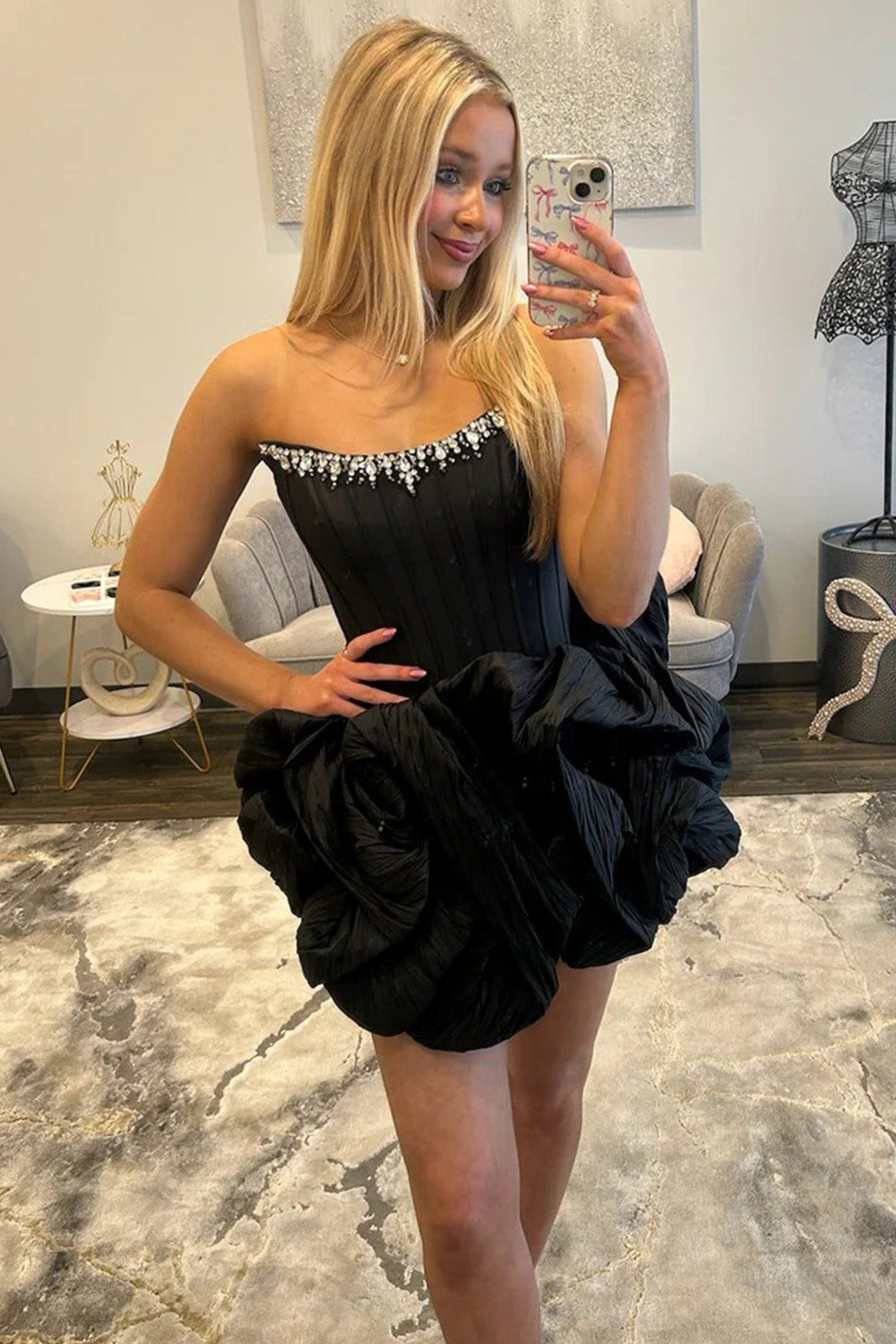 Sweety A Line Strapless Pink Corset Homecoming Dress with Beading