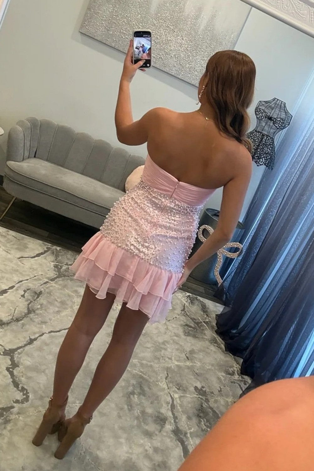 Sweety Sheath Sweetheart Pink Homecoming Dress with Pearls Bowknot