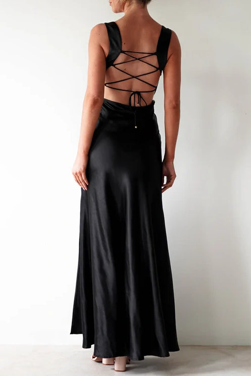 Elegant Sheath Square Neck Yellow Long Prom Dress with Criss Cross Back