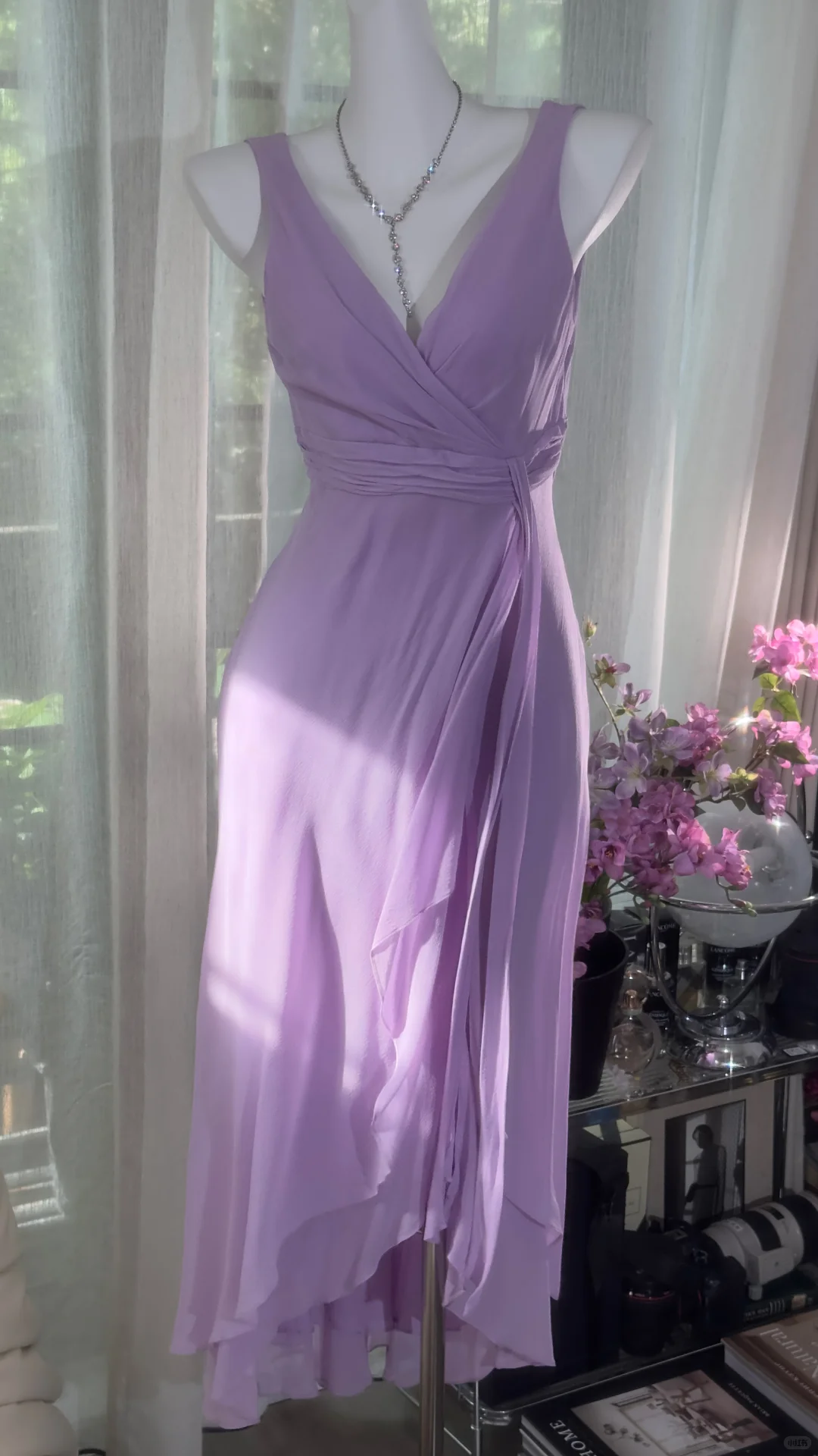 Classy V Neck Lilac Chiffon Long Prom Dress Party Dress - View 2 | VelvetHem