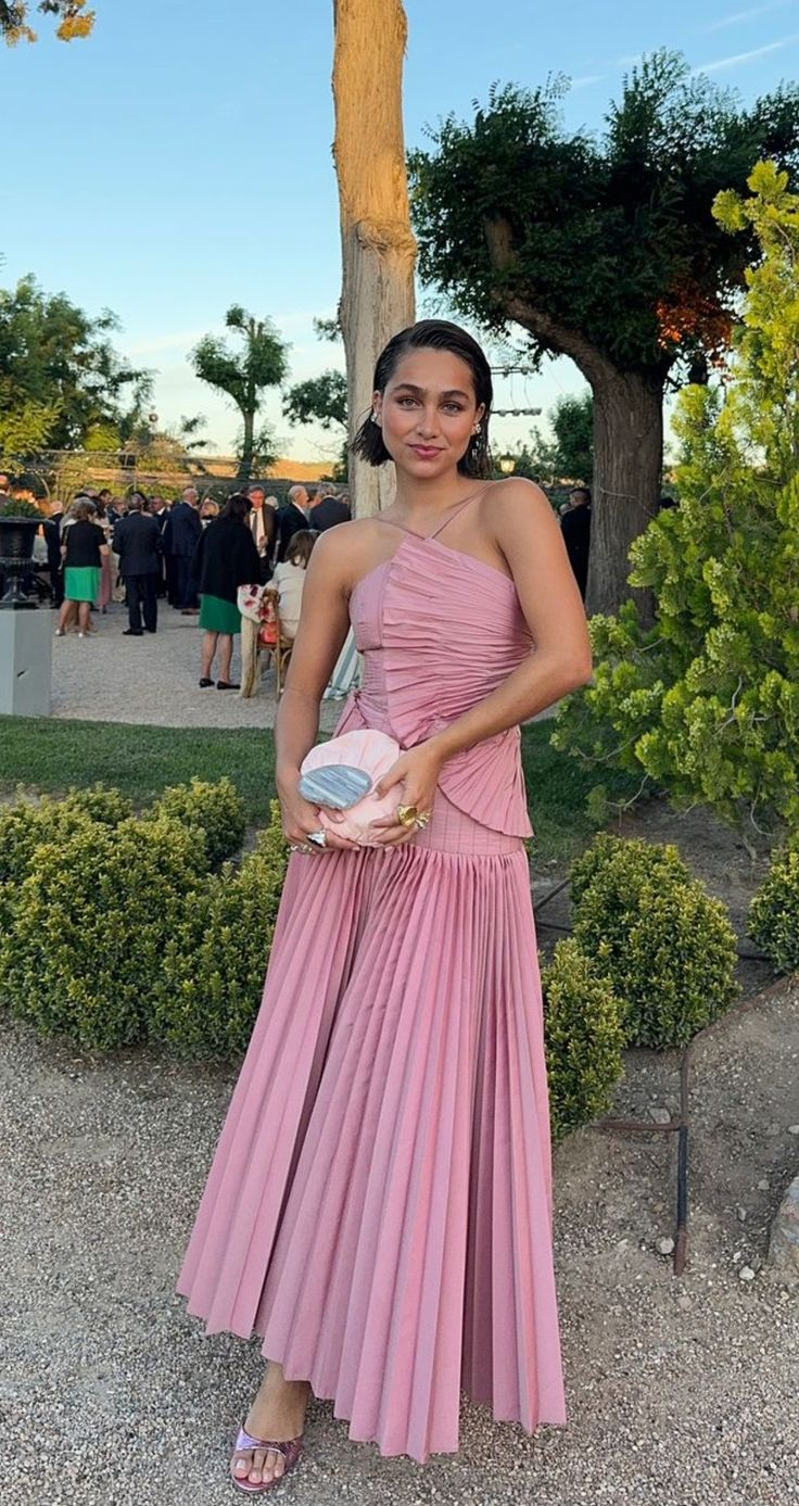 Unique Pink Satin Pleated Prom Party Dress