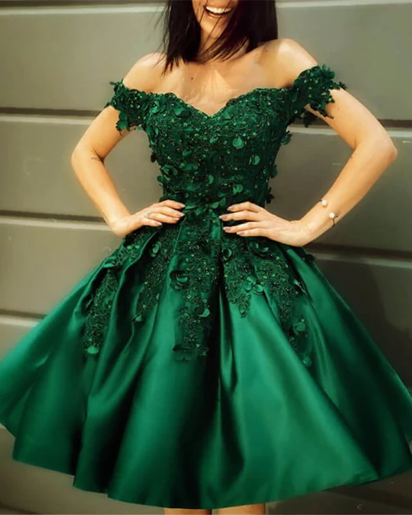 Dark Green Homecoming Dress With 3D Lace Flowers cc62 - VelvetHem